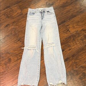 Trendy Light Blue Distressed Women's Flare Jeans
